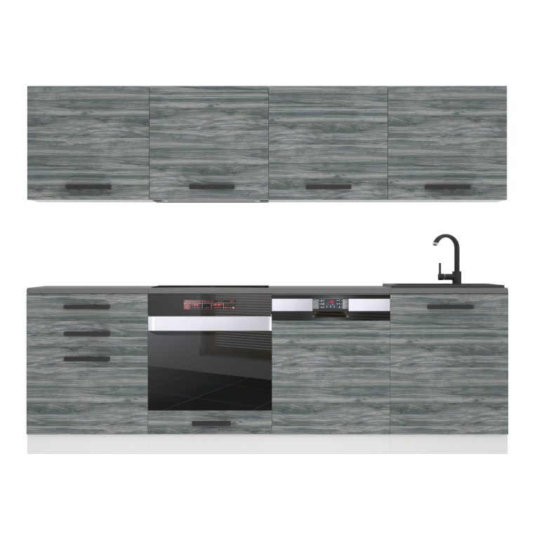 Belini Küchenzeile Premium Komplettversion 240 cm Grau Anthrazit Glamour Wood mit Arbeitsplatte ALICE Hersteller TOR ALICE/0/WT/GW/B/B1
