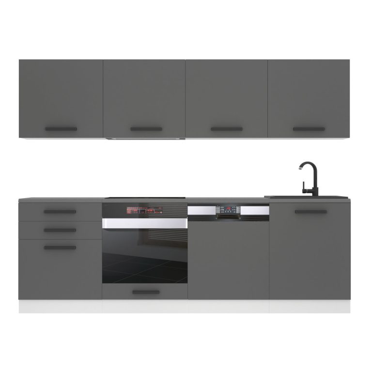 Belini Küchenzeile Premium Komplettversion 240 cm Mattgrau Arbeitsplatte ALICE Hersteller TOR ALICE/0/WT/SR/B/ B1
