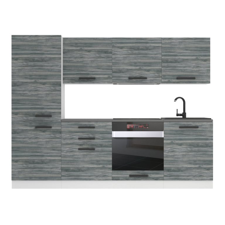 Belini Küchenzeile Premium Komplettversion 240 cm Grau Anthrazit Glamour Wood mit Arbeitsplatte SANDY Hersteller TOR SANDY/0/WT/GW/B/B1

