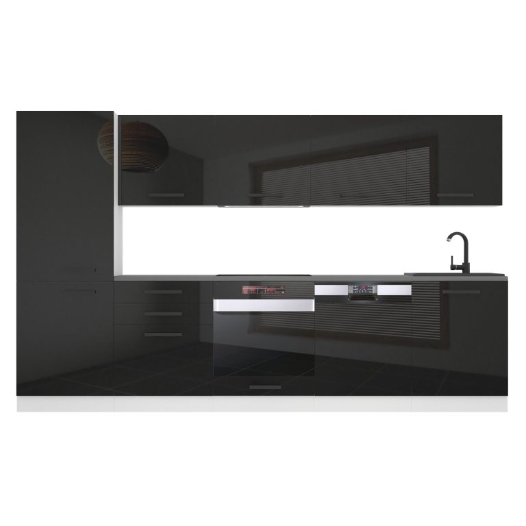 Belini Küchenzeile Premium Komplettversion 300 cm Hochglanzschwarz ohne Arbeitsplatte ROSE Hersteller INF ROSE/0/WT/B/0/B1
