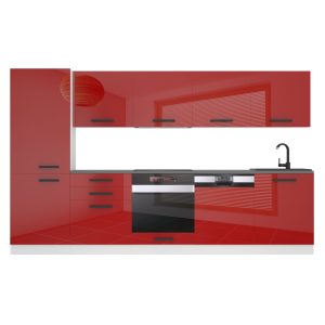 Belini Küchenzeile Premium Komplettversion 300 cm Hochglanzrot ohne Arbeitsplatte ROSE Hersteller