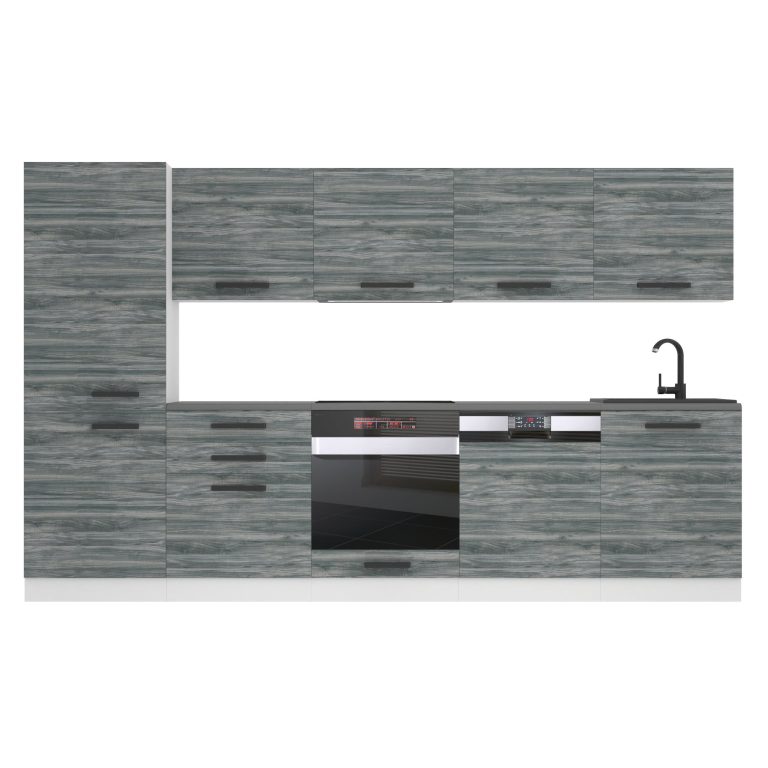 Belini Küchenzeile Premium Komplettversion 300 cm Grau Anthrazit Glamour Wood mit Arbeitsplatte ROSE Hersteller TOR ROSE/0/WT/GW/B/B1
