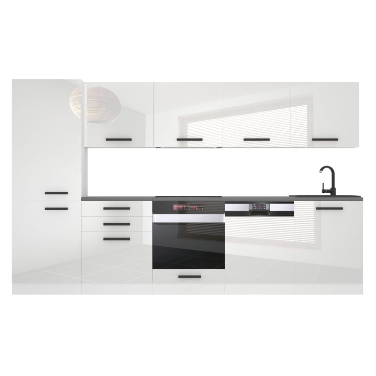 Belini Küchenzeile Premium Komplettversion 300 cm Hochglanzweiß mit Arbeitsplatte ROSE Hersteller INF ROSE/0/WT/W/B/B1
