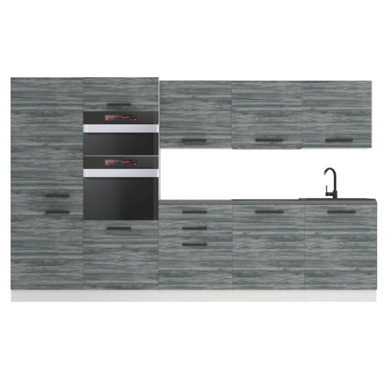 Belini Küchenzeile Premium Komplettversion 300 cm Grau Anthrazit Glamour Wood ohne Arbeitsplatte GRACE Hersteller TOR GRACE/0/WT/GW/0/B1