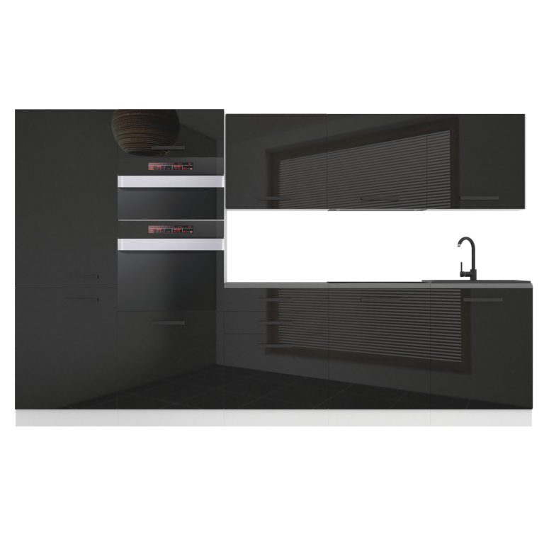 Belini Küchenzeile Premium Komplettversion 300 cm Hochglanzschwarz ohne Arbeitsplatte GRACE Hersteller  INF GRACE/0/WT/B/0/B1