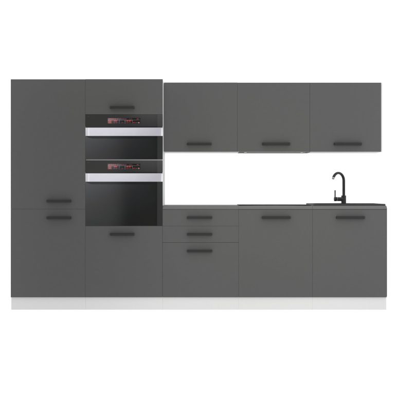Belini Küchenzeile Premium Komplettversion 300 cm Mattgrau mit Arbeitsplatte GRACE Hersteller TOR GRACE/0/WT/SR/B/B1
