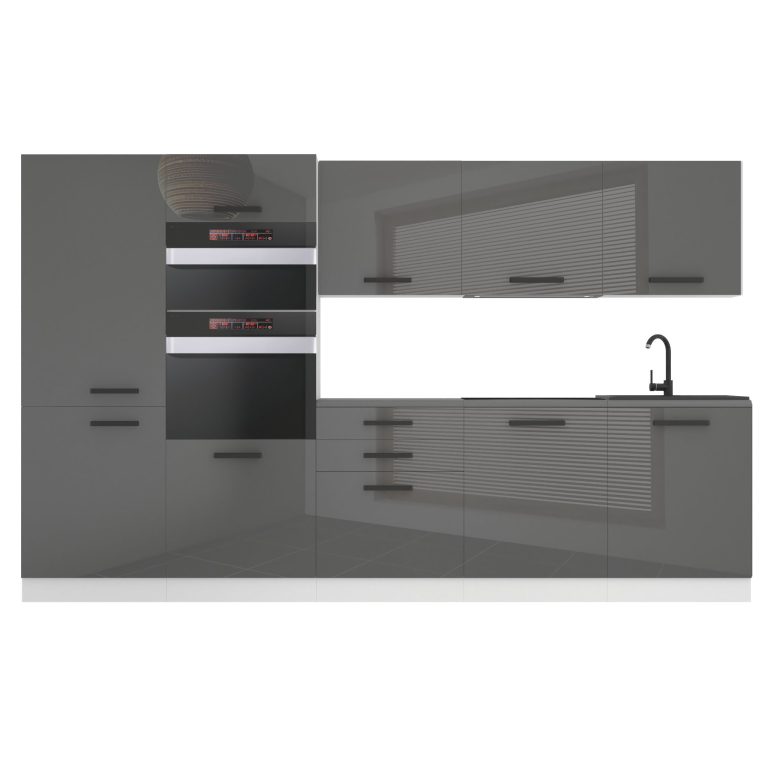 Belini Küchenzeile Premium Komplettversion 300 cm Hochglanzgrau mit Arbeitsplatte GRACE Hersteller INF GRACE/0/WT/S/B/B1
