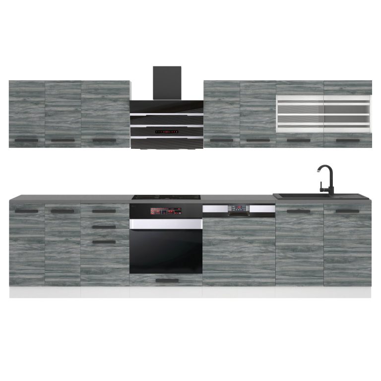 Belini Küchenzeile Premium Komplettversion 300 cm Grau Anthrazit Glamour Wood ohne Arbeitsplatte LUCY Hersteller TOR LUCY/0/WT/GW/0/B1