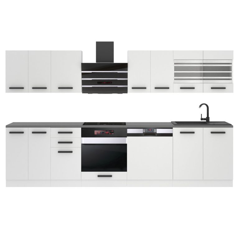 Belini Küchenzeile Premium Komplettversion 300 cm Mattweiß mit Arbeitsplatte LUCY Hersteller TOR LUCY/0/WT/WT/B/B1
