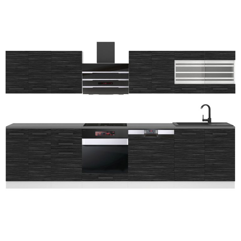 Belini Küchenzeile Premium Komplettversion 300 cm königliches Ebenholz mit Arbeitsplatte LUCY Hersteller TOR LUCY/0/WT/HK/B/B1
