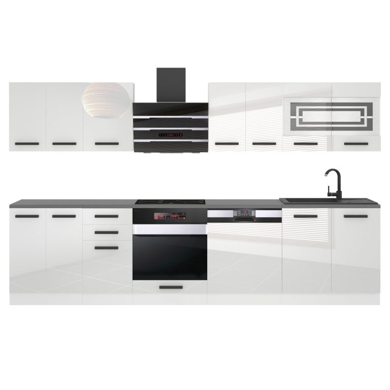 Belini Küchenzeile Premium Komplettversion 300 cm Hochglanzweiß mit Arbeitsplatte LUCY Hersteller INF LUCY/0/WT/W/B/B1
