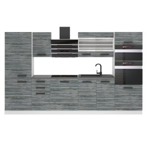 Belini Küchenzeile Premium Komplettversion 300 cm Grau Anthrazit Glamour Wood ohne Arbeitsplatte MILA Hersteller