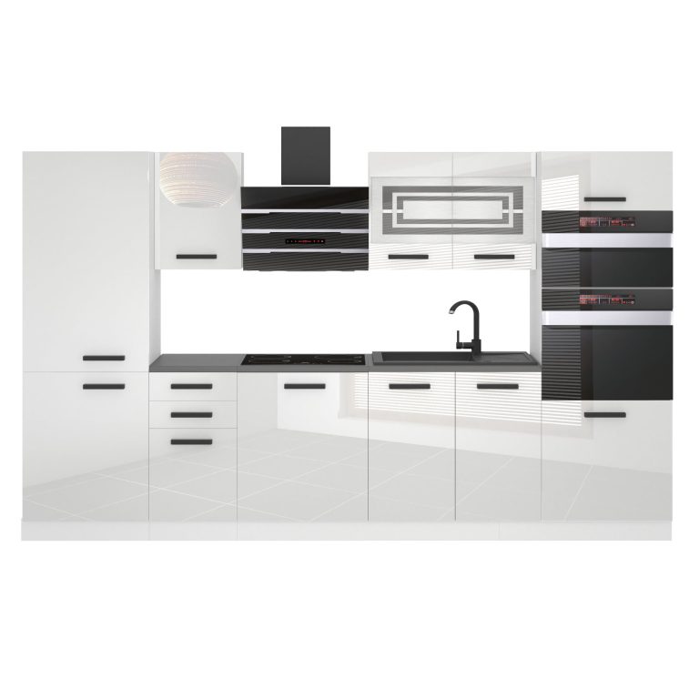 Belini Küchenzeile Premium Komplettversion 300 cm Hochglanzweiß ohne Arbeitsplatte MILA Hersteller INF MILA/0/WT/W/0/B1