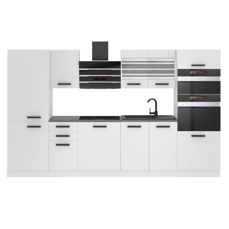 Belini Küchenzeile Premium Komplettversion 300 cm Mattweiß mit Arbeitsplatte MILA Hersteller TOR MILA/0/WT/WT/B/B1
