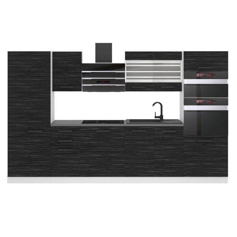 Belini Küchenzeile Premium Komplettversion 300 cm königliches Ebenholz mit Arbeitsplatte MILA Hersteller TOR MILA/0/WT/HK/B/B1
