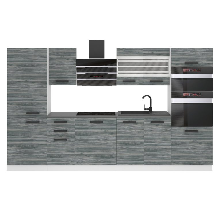 Belini Küchenzeile Premium Komplettversion 300 cm Grau Anthrazit Glamour Wood mit Arbeitsplatte MILA Hersteller TOR MILA/0/WT/GW/B/B1
