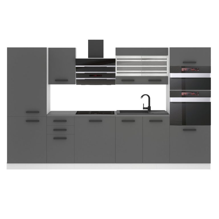 Belini Küchenzeile Premium Komplettversion 300 cm Mattgrau mit Arbeitsplatte MILA Hersteller TOR MILA/0/WT/SR/B/B1
