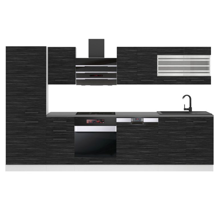 Belini Küchenzeile Premium Komplettversion 300 cm königliches Ebenholz ohne Arbeitsplatte CINDY Hersteller TOR CINDY/0/WT/HK/0/B1