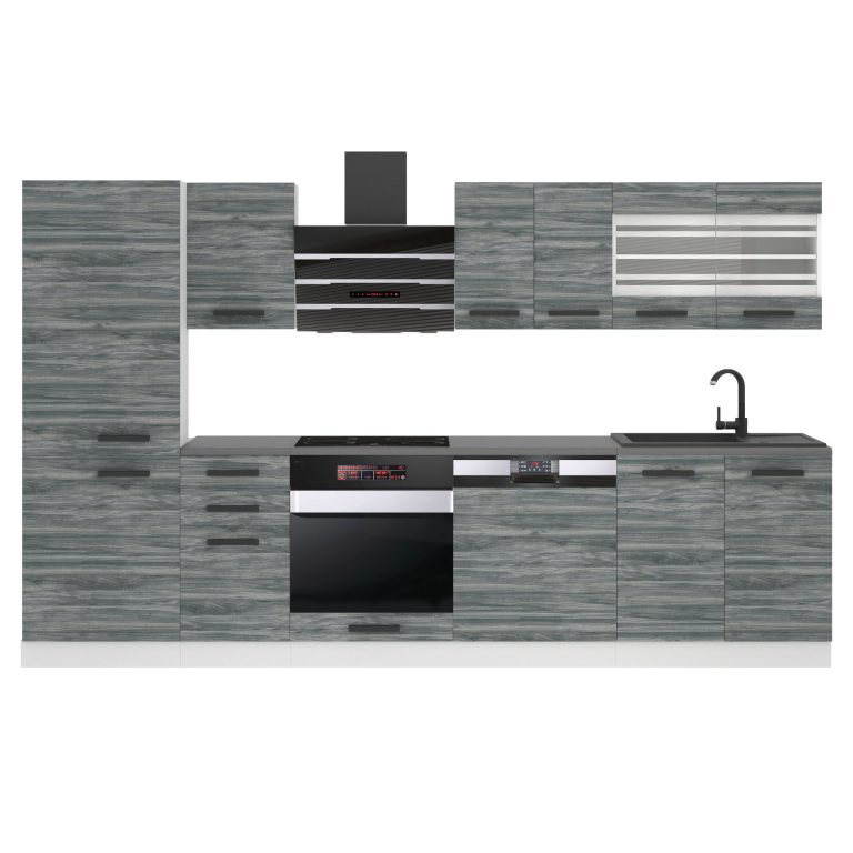 Belini Küchenzeile Premium Komplettversion 300 cm Grau Anthrazit Glamour Wood ohne Arbeitsplatte CINDY Hersteller TOR CINDY/0/WT/GW/0/B1
