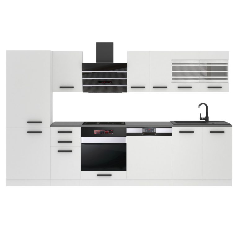 Belini Küchenzeile Premium Komplettversion 300 cm Mattweiß mit Arbeitsplatte CINDY Hersteller TOR CINDY/0/WT/WT/B/B1
