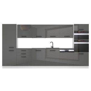 Belini Küchenzeile Premium Komplettversion 360 cm Hochglanzgrau ohne Arbeitsplatte NAOMI Hersteller