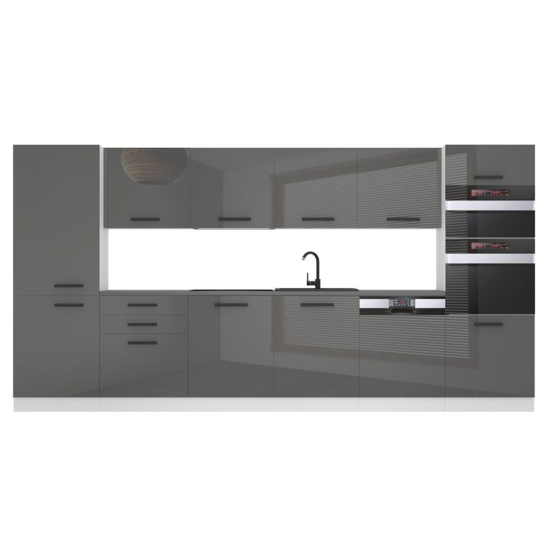 Belini Küchenzeile Premium Komplettversion 360 cm Hochglanzgrau ohne Arbeitsplatte NAOMI Hersteller INF NAOMI/0/WT/S/0/B1