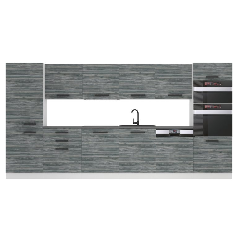 Belini Küchenzeile Premium Komplettversion 360 cm Grau Anthrazit Glamour Wood Arbeitsplatte NAOMI Hersteller TOR NAOMI/0/WT/GW/B/B1
