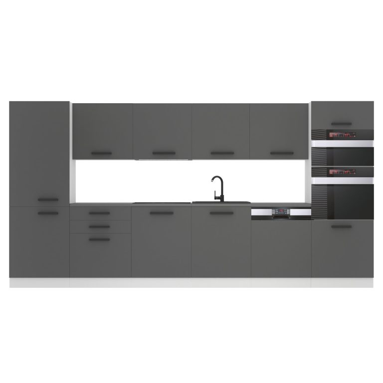 Belini Küchenzeile Premium Komplettversion 360 cm Mattgrau Arbeitsplatte NAOMI Hersteller TOR NAOMI/0/WT/SR/B/B1
