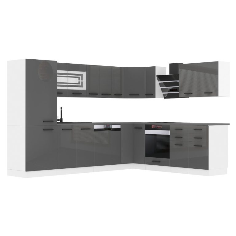 Belini Eckküche Premium Komplettversion 520 cm Hochglanzgrau ohne Arbeitsplatte JULIE Hersteller INF JULIE/0/WT/S/0/B1