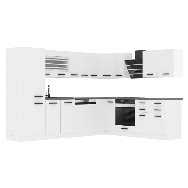 Belini Eckküche Premium Komplettversion 520 cm Mattweiß Arbeitsplatte JULIE Hersteller TOR JULIE/0/WT/WT/B/B1
