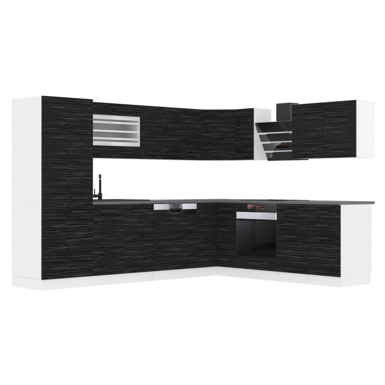 Belini Eckküche Premium Komplettversion 520 cm königliches Ebenholz Arbeitsplatte JULIE Hersteller TOR JULIE/0/WT/HK/B/B1
