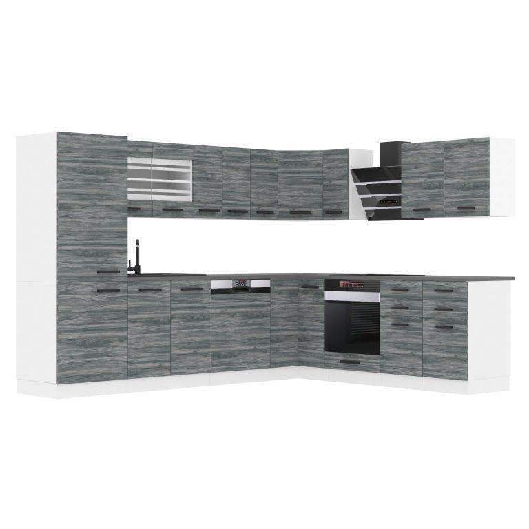 Belini Eckküche Premium Komplettversion 520 cm Grau Anthrazit Glamour Wood Arbeitsplatte JULIE Hersteller TOR JULIE/0/WT/GW/B/B1
