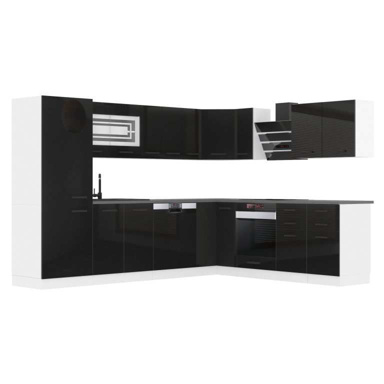 Belini Eckküche Premium Komplettversion 520 cm Hochglanzschwarz Arbeitsplatte JULIE Hersteller INF JULIE/0/WT/B/B/B1
