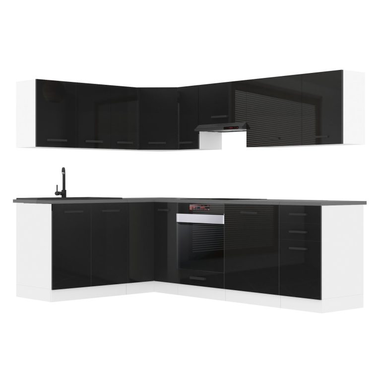 Belini Eckküche Premium Komplettversion 420 cm Hochglanzschwarz ohne Arbeitsplatte JANET Hersteller INF JANET/0/WT/B/0/B1