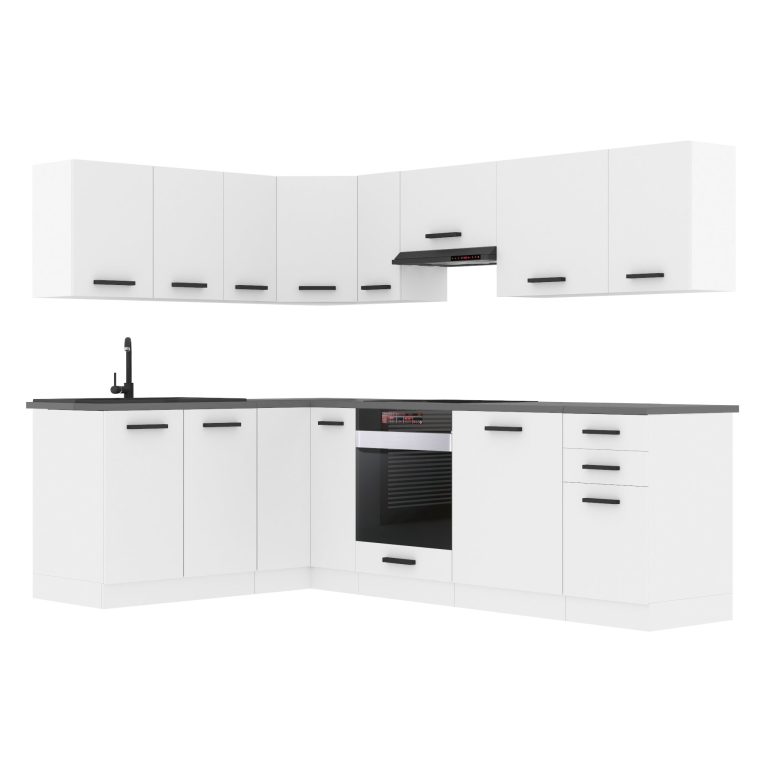 Belini Eckküche Premium Komplettversion 420 cm Mattweiß Arbeitsplatte JANET Hersteller TOR JANET/0/WT/WT/B/B1
