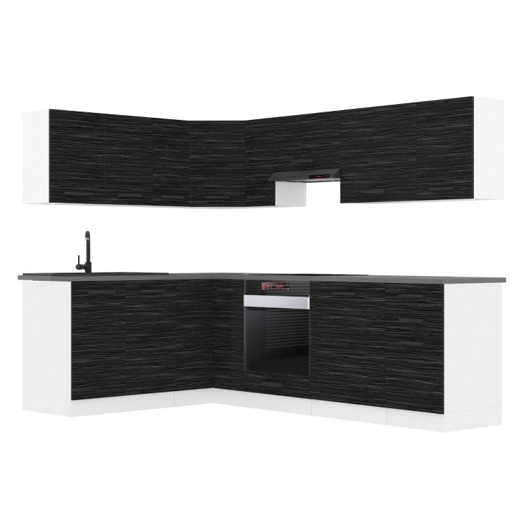 Belini Eckküche Premium Komplettversion 420 cm königliches Ebenholz Arbeitsplatte JANET Hersteller TOR JANET/0/WT/HK/B/B1
