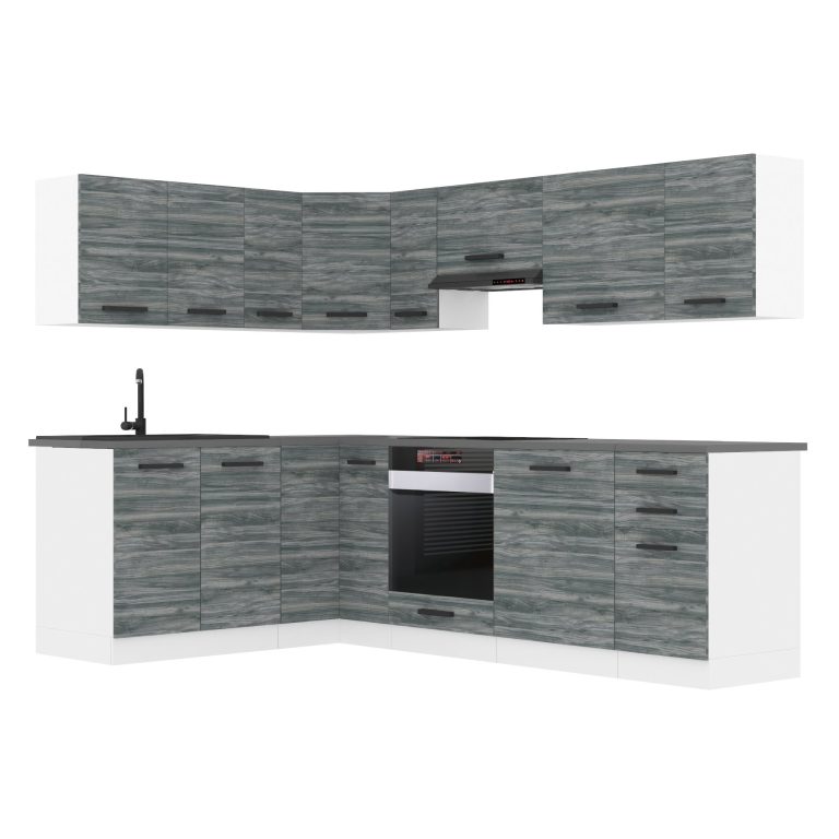 Belini Eckküche Premium Komplettversion 420 cm Grau Anthrazit Glamour Wood Arbeitsplatte JANET Hersteller TOR JANET/0/WT/GW/B/ B1
