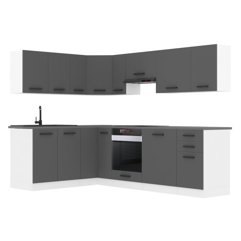 Belini Eckküche Premium Komplettversion 420 cm Mattgrau Arbeitsplatte JANET Hersteller TOR JANET/0/WT/SR/B/B1
