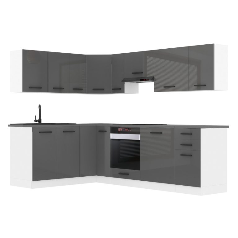 Belini Eckküche Premium Komplettversion 420 cm Hochglanzgrau Arbeitsplatte JANET Hersteller INF JANET/0/WT/S/B/B1
