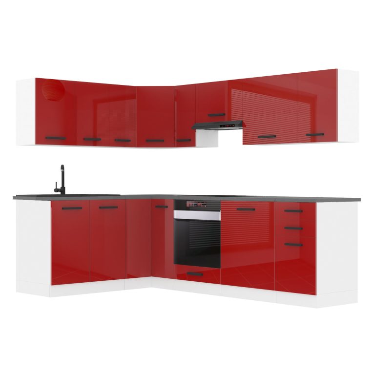 Belini Eckküche Premium Komplettversion 420 cm Hochglanzrot Arbeitsplatte JANET Hersteller INF JANET/0/WT/R/B/B1
