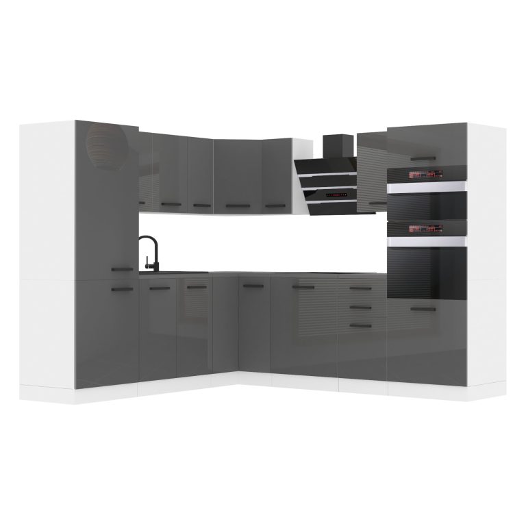 Belini Eckküche Premium Komplettversion 480 cm Hochglanzgrau ohne Arbeitsplatte STACY Hersteller INF STACY/0/WT/S/0/B1