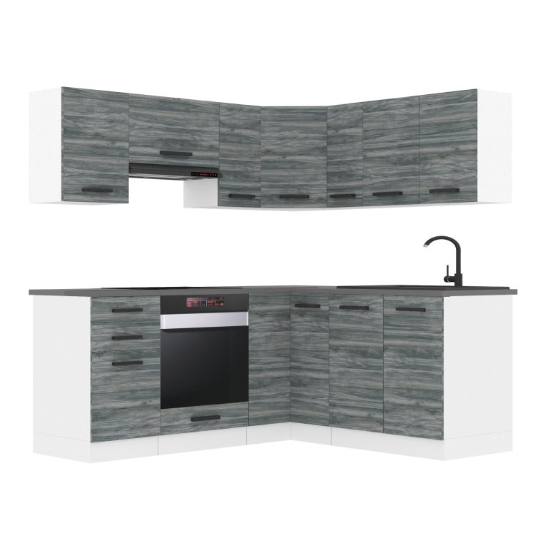Belini Eckküche Premium Komplettversion 360 cm Grau Anthrazit Glamour Wood ohne Arbeitsplatte SARAH Hersteller TOR SARAH/1/WT/GW/0/B1