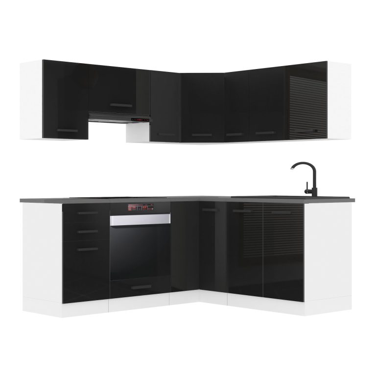 Küchenzeile Premium 380 cm Hochglanschwarz ohne Arbeitsplatte Hersteller INF SARAH/1/WT/B/0/B1