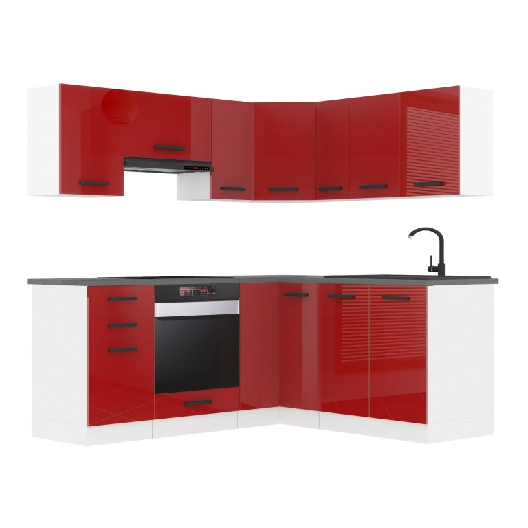 Belini Eckküche Premium 380 cm Hochglanzrot mit Arbeitsplatte SARAH Hersteller INF SARAH/2/WT/R/B/B1
