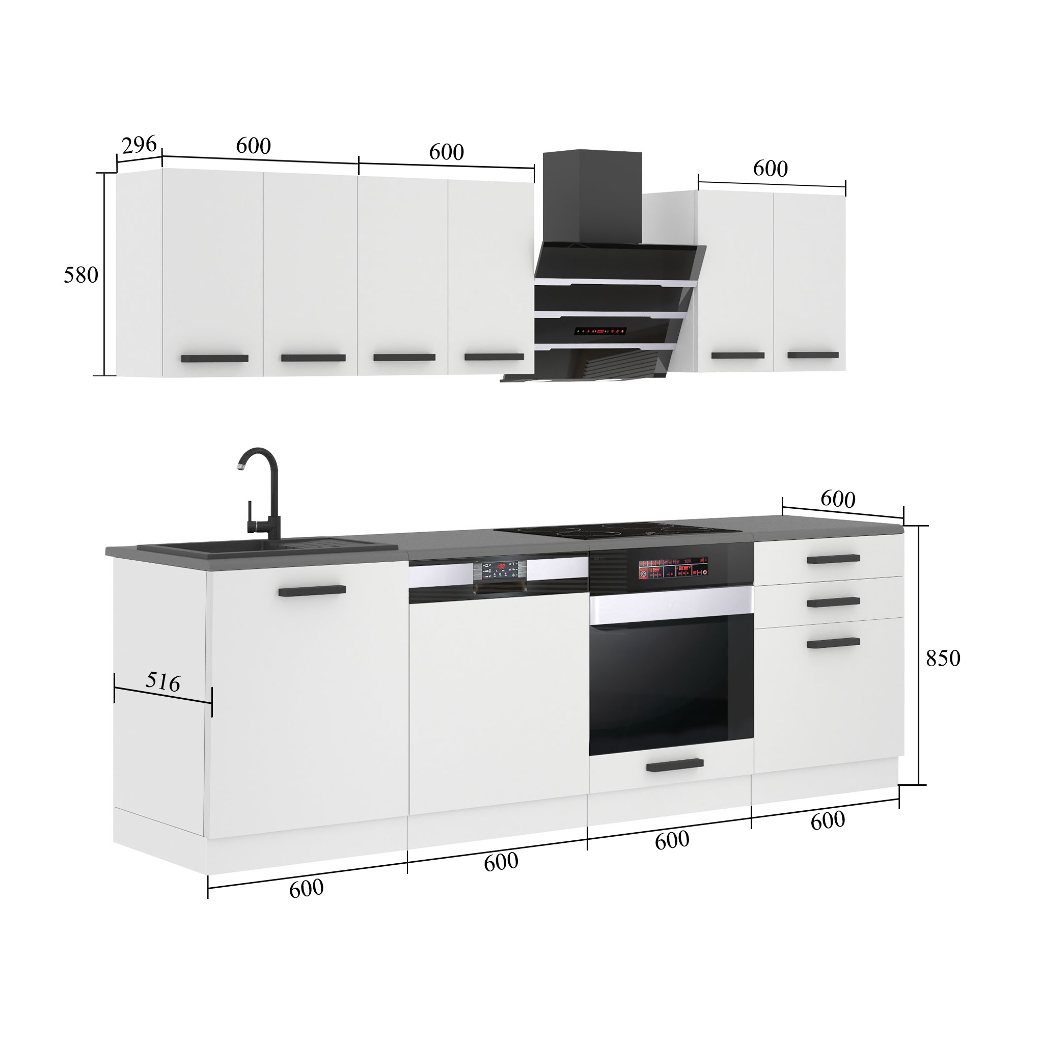 Belini Küchenzeile Premium Komplettversion 240 cm königliches Ebenholz ohne Arbeitsplatte SUSAN Hersteller TOR SUSAN/0/WT/HK/0/B1

