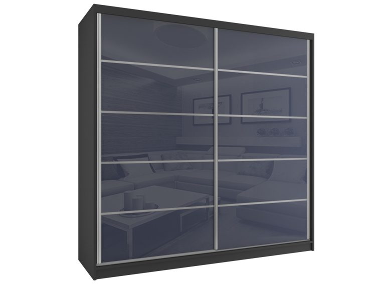 Kleiderschrank mit Schiebetüren 200 cm grau glänzend Hersteller BH SZP1/2/B/WI/5S/HI