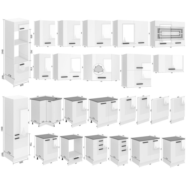 Belini Küchenzeile Premium Komplettversion 300 cm Hochglanzweiß mit Arbeitsplatte MILA Hersteller INF MILA/0/WT/W/B/B1
