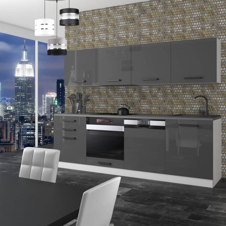 Belini Küchenzeile Premium Komplettversion 240 cm Hochglanzgrau ohne Arbeitsplatte ALICE Hersteller INF ALICE/0/WT/S/0/ B1