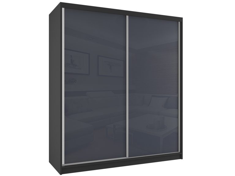 Kleiderschrank 158 cm Belini schwarz matt / grau glänzend mit Schiebetüren und Spiegel Hersteller BM SZP3/2/B/W/S/HI