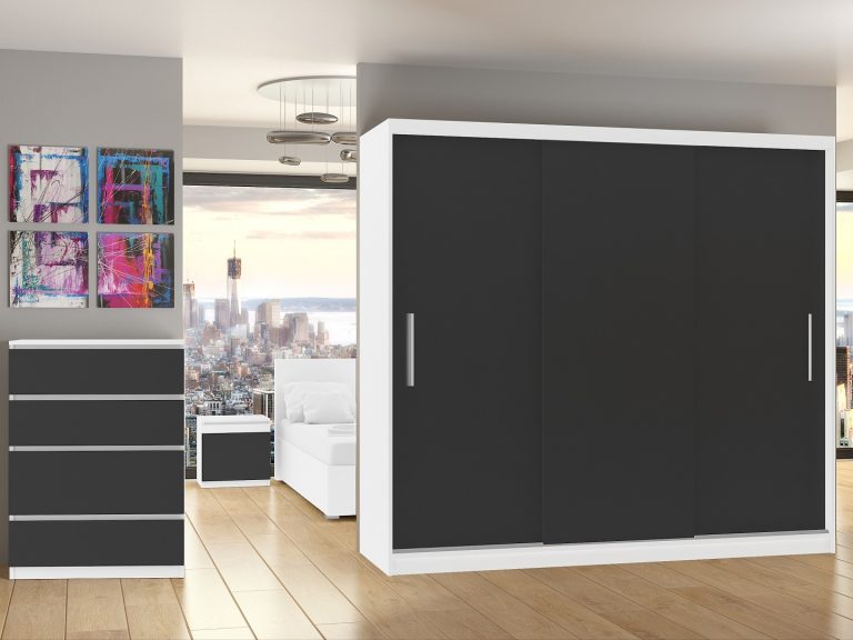 Kleiderschrank mit Schiebetüren 232 cm matt schwarz Hersteller SI SZP4/2/1W/3B/0/AL